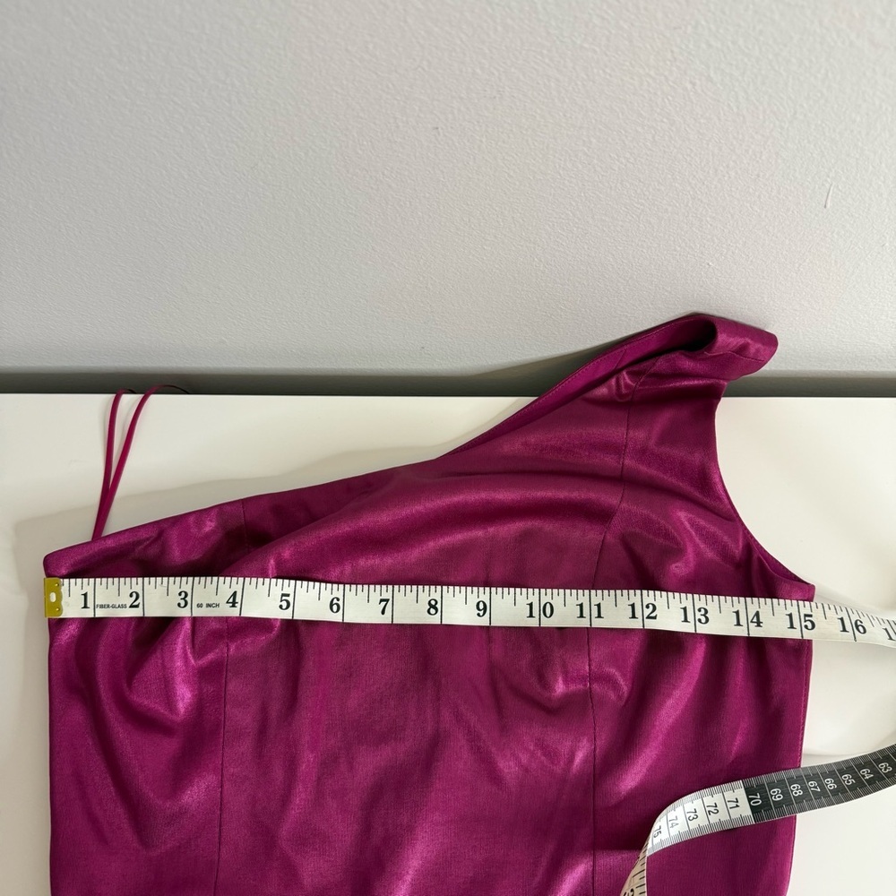Dress The Population Laos Metallic Pink Fuchsia One Shoulder Dress Small NWT - Picture 10 of 13